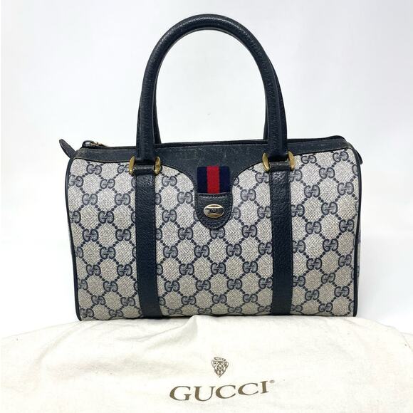 Gucci Vintage GG Monogram Supreme Boston Handbag PVC Leather Navy - Picture 1 of 17